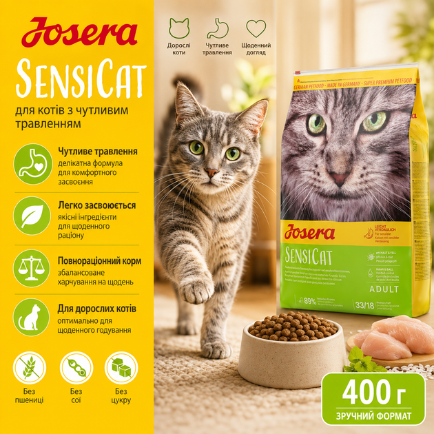 Сухий корм Josera SensiCat для котів з чутливим травленням 0.4 кг - Фото 1 Сухий корм Josera SensiCat для котів з чутливим травленням 0.4 кг - зображення 1