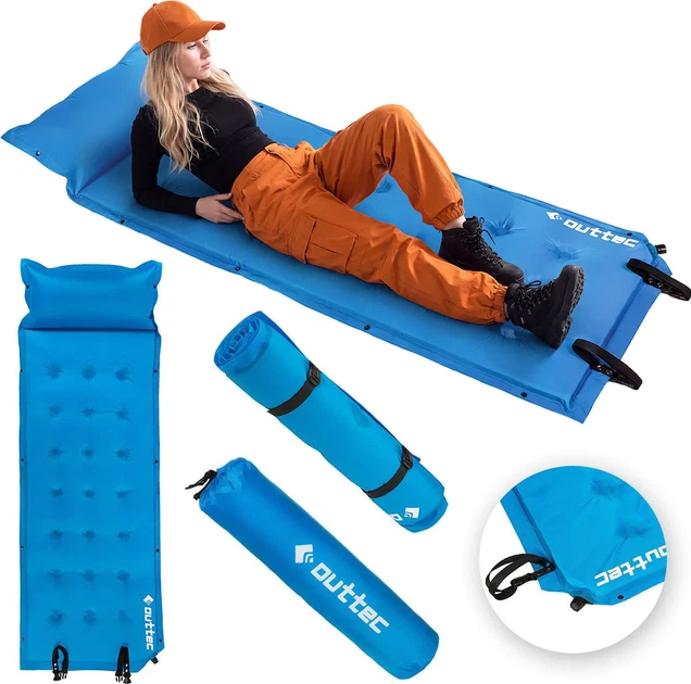 Килимок самонадувний Outtec Naps 193 x 68 x 3,5 см з подушкою Блакитний (5907766662853) - зображення 13