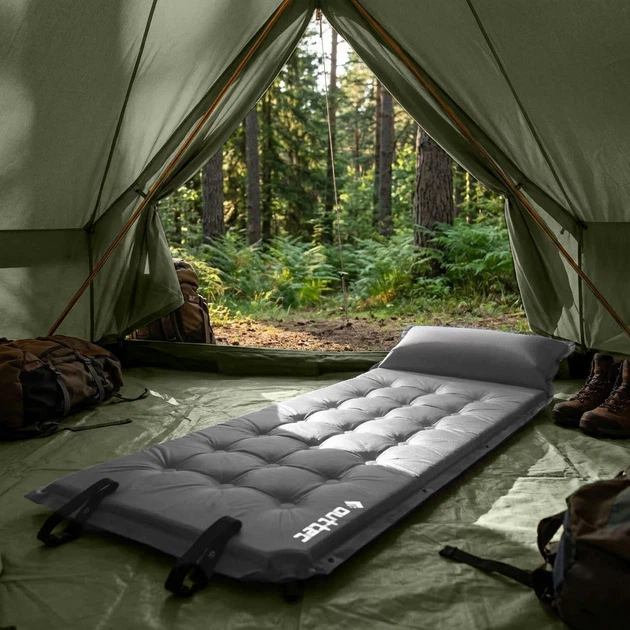 Килимок самонадувний Outtec Naps 193 x 68 x 3,5 см з подушкою Сірий (5907766662860) - зображення 11