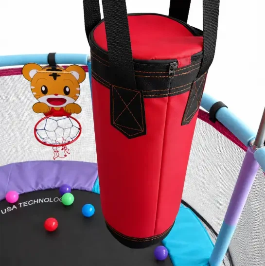 Батут-Манеж Just Fun 140 см игровая площадка для самых маленьких с баскетбольным кольцом, боксерской грушей, гимнастическими кольцами, мячами и мишенями - изображение 5