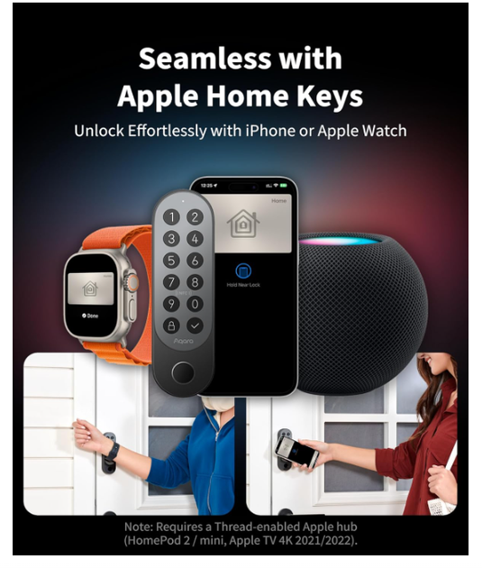 Умный дверной замок Aqara Smart Lock U200 с Apple Home Key, отпечатком пальца и клавиатурой, черный - изображение 3