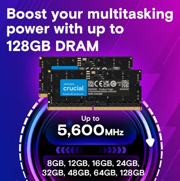 Память для ноутбука SO-DIMM DDR5 96 Gb (5600 MHz) (Kit 48 Gb x 2) Crucial (CT2K48G56C46S5) - изображение 2