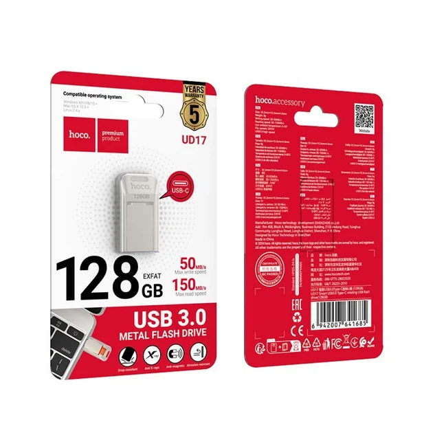 Флешка Hoco UD17 128GB USB 3.0 USB C Silver (6942007641685) - зображення 3