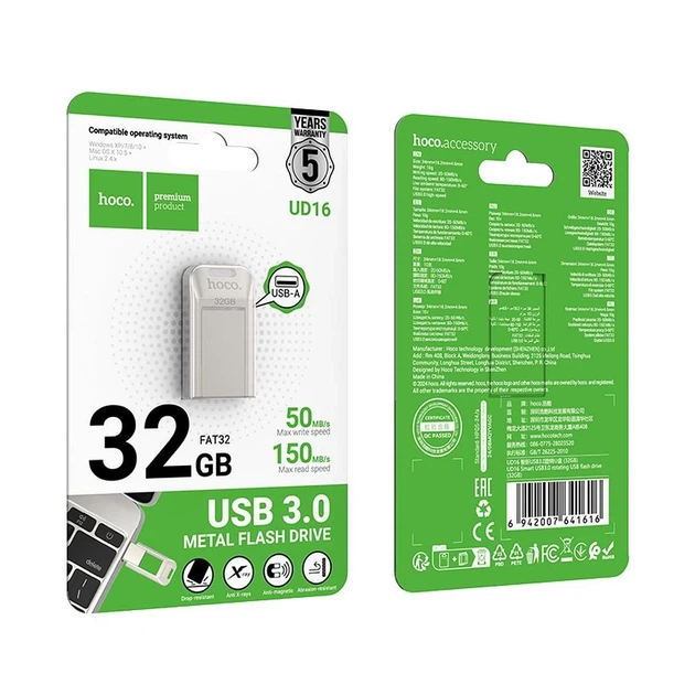 Флешка Hoco UD16 32GB USB 3.0 USB A Silver (6942007641616) - зображення 4