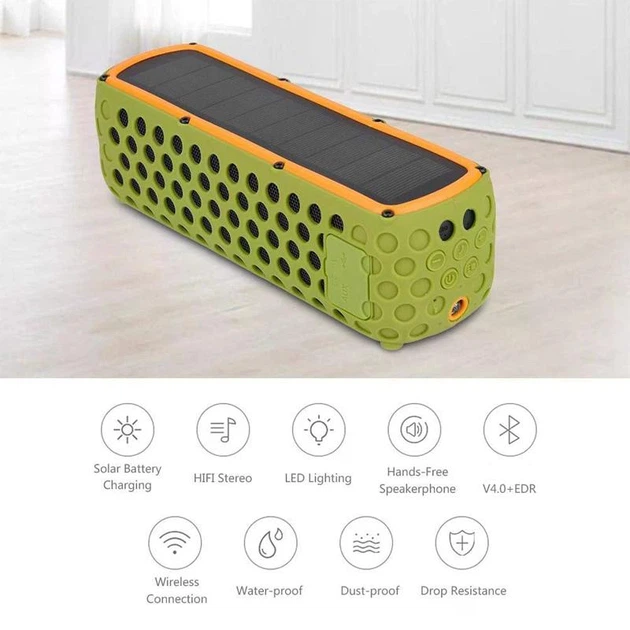 Портативная Bluetooth колонка ES-T60 10W с солнечной зарядкой и фонарем Зеленая - изображение 7
