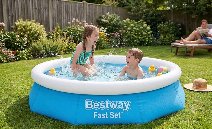 Надувний басейн Bestway Fast Set 305x66 см сімейний круглий з картриджним фільтр-насосом 1249 л/год для дачі та саду - изображение 11