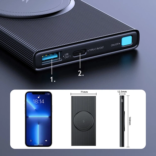 Портативное зарядное устройство Joyroom Quick Charge Magnetic Qi 10000mAh 22.5W Black (162762) - изображение 8