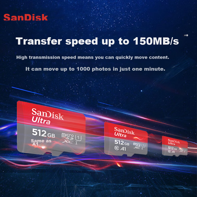 Карта пам'яті SanDisk Extreme 512 ГБ microSDXC A1 U1 Class 10 - Фото 4 Карта пам'яті SanDisk Extreme 512 ГБ microSDXC A1 U1 Class 10 - зображення 4