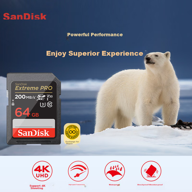 Карта памяти SANDISK Extreme Pro SDXC 64GB Class 10 UHS-I U3 V30 - изображение 2