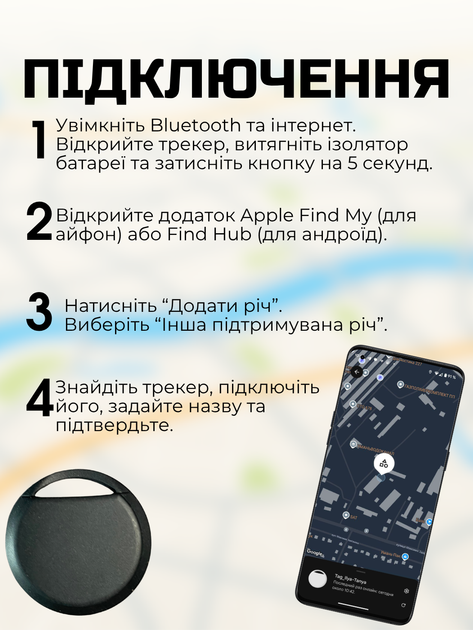 GPS трекер маячок AirTag метка Bluetooth мини джипиес жпс для Android iPhone авто машин детей собак кошек велосипеда ключей для отслеживания Hechpro АН78651 - изображение 2