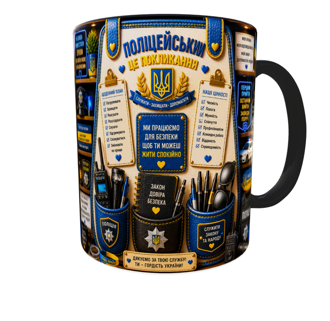 Кружка з принтом "Поліцейський – Professional Organizer Collection" 330 мл | Подарунок поліцейському, працівнику поліції України(чорна ручка) - Фото 4 Кружка з принтом "Поліцейський – Professional Organizer Collection" 330 мл | Подарунок поліцейському, працівнику поліції України(чорна ручка) - зображення 4