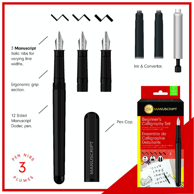 Набор для каллиграфии Beginner’s Calligraphy Set (авторучка 3 пера конвертер) Manuscript - Фото 2 Набор для каллиграфии Beginner’s Calligraphy Set (авторучка 3 пера конвертер) Manuscript - изображение 2