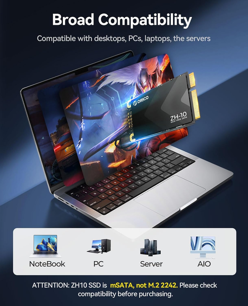 SSD накопитель ORICO 512GB mSATA SATA III 3D NAND Внутренний твердотельный диск для ноутбука и ПК ZH10 - изображение 8