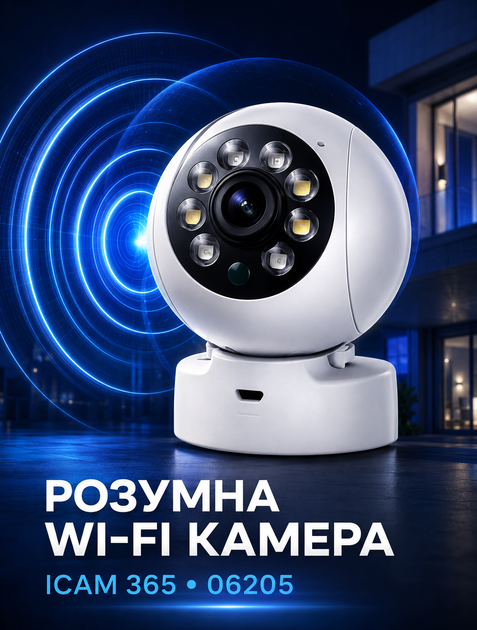Поворотная Wi‑Fi камера видеонаблюдения ICAM365 с Full HD 1080P ночным видением, датчиком движения и двусторонней аудиосвязью - изображение 2