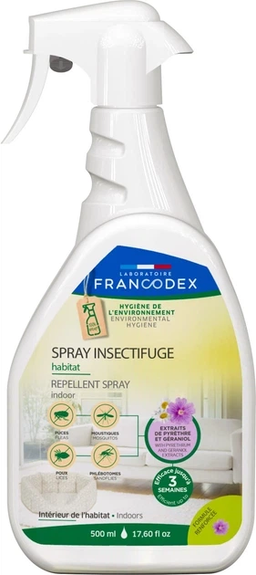 Laboratoire Francodex environment repellent spray спрей-репелент від бліх і кліщів для місць перебування тварин з гераніолом, 500 мл - изображение 2