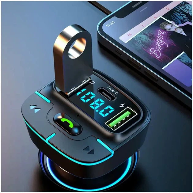 Автомобільний FM-трансмітер Bluetooth з двома USB і LED-дисплеєм 12V-24V GZ03 чорний - зображення 2