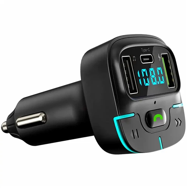 Автомобільний FM-трансмітер Bluetooth з двома USB і LED-дисплеєм 12V-24V GZ03 чорний - зображення 6