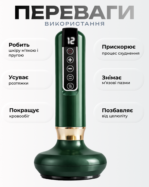 Масажер антицелюлітний Вакуумний 12 режимів з підігрівом та лімфодренажним ефектом - изображение 4