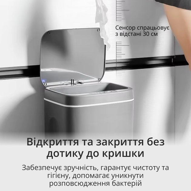 Умное мусорное ведро 16 л. Сенсорный бак с интеллектуальным датчиком приближения (Y8620A-16L) - изображение 4