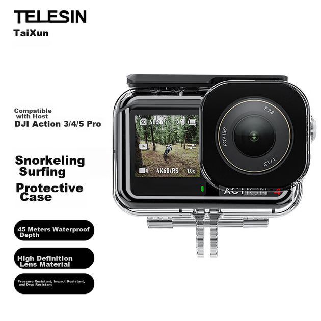 Водонепроницаемый чехол TELESIN для DJI Action 4/5 Pro/3 до 45 м - Фото 2 Водонепроницаемый чехол TELESIN для DJI Action 4/5 Pro/3 до 45 м - изображение 2