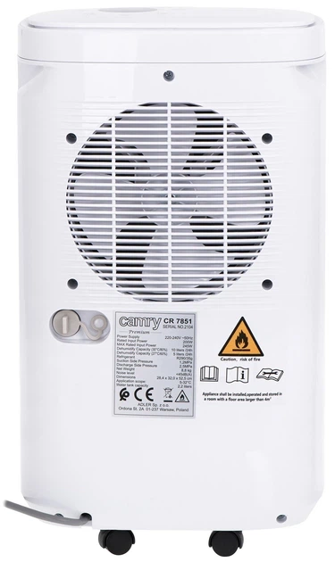 Осушитель воздуха компрессорный Camry CR 7851, 10 л/сутки, до 60 м², 4 режима, гигростат, LCD-дисплей - изображение 4