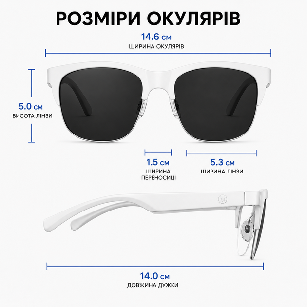Умные беспроводные очки 2-в-1 ANKRIYUL со встроенными беспроводными наушниками и микрофоном для телефона, Type-C. Белые с черным - изображение 6