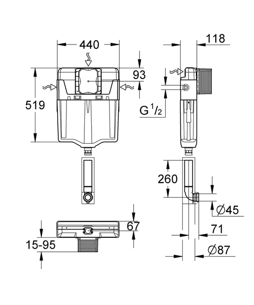 Змивний бачок GROHE пневматичний для унітазу ABS-пластик білий - зображення 2