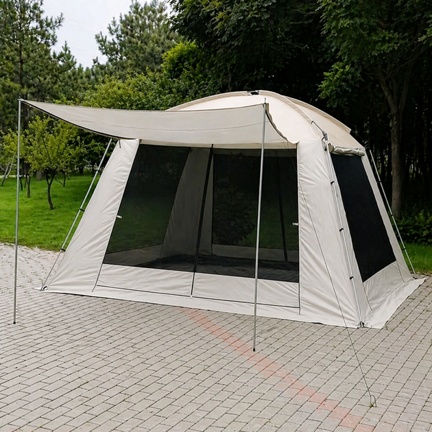 Палатка-шатер туристическая 6-местная с кухней и тамбуром Camping LION CT-3061, кемпинговая, серая - изображение 2