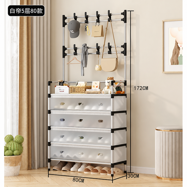 Вешалка для одежды с полками YH 9916-80cm-5 / Стойка для одежды и обуви 80х30х172см - изображение 3