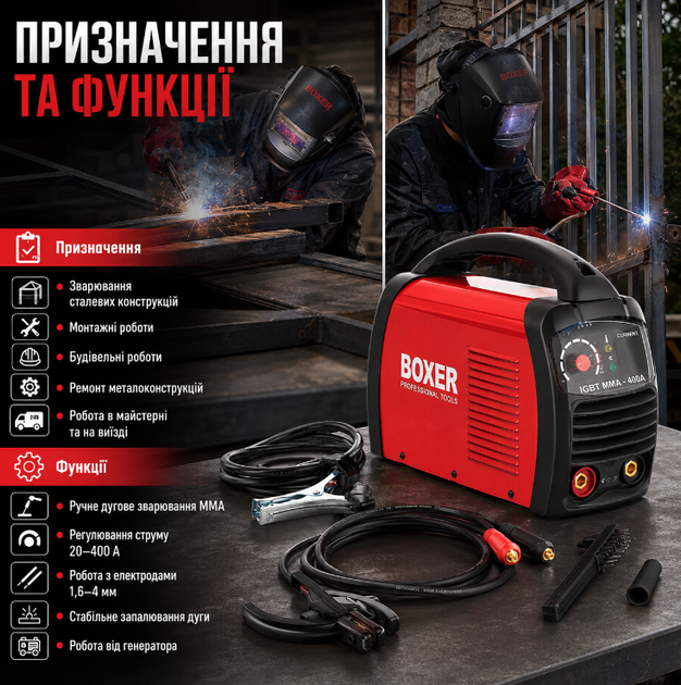 Инверторный сварочный аппарат CHAMPION SR-2000 MMA IGBT 20 400 А для электродов 1,6 4 мм со сварочными очками и кабелями - изображение 2