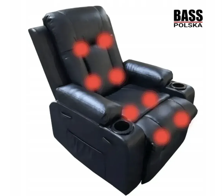 Шкіряне масажне крісло Bass Polska BH 30040 RELAX з функцією сну та вібромасажем 5 програм розкладне чорне - зображення 3