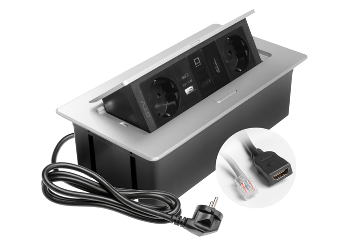 Блок розеток GTV MULTISOFT 2 розетки SCHUKO USB А+С + HDMI провід 1,5м з вилкою Алюміній - Фото 8 Блок розеток GTV MULTISOFT 2 розетки SCHUKO USB А+С + HDMI провід 1,5м з вилкою Алюміній - зображення 8