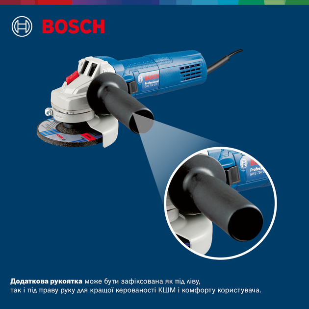 Кутова шліфувальна машина Bosch Professional GWS 750-125, 750Вт, 125мм (0601394001) - Фото 7 Кутова шліфувальна машина Bosch Professional GWS 750-125, 750Вт, 125мм (0601394001) - зображення 7