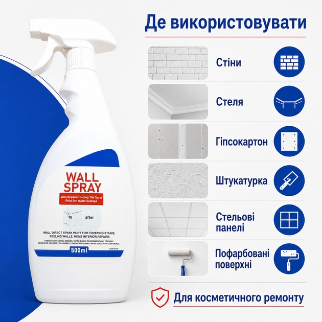 Фарба для захисту стін і меблів Wall Spray Фарба спрей, 500 мл Спрей для стін і стелі Біла фарба спрей - зображення 9