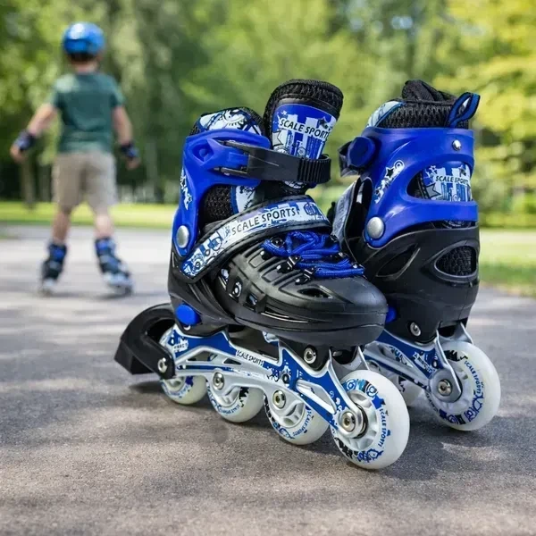Детские раздвижные ролики с подсветкой колес 29–33 Размер Scale Sport, Роликовые коньки с раздвижным механизмом, Синие - изображение 2