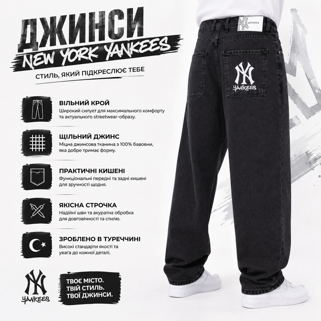 Джинси чоловічі широкі баггі New York Yankees сірий антрацит 32 (1080-276-4) - Фото 5 Джинси чоловічі широкі баггі New York Yankees сірий антрацит 32 (1080-276-4) - изображение 5