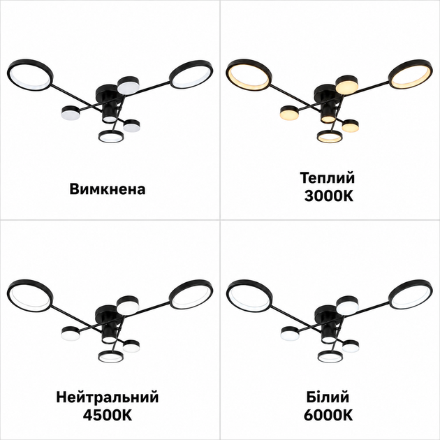 Современная светодиодная потолочная люстра с пультом 118 Вт 3000–6000 К черная Sneha (99650416066/4+3 BK) - изображение 9