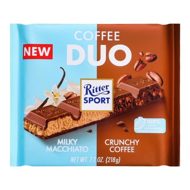 Шоколад Ritter Sport молочний Coffee Duo 218 г (Німеччина) - Фото 1 Шоколад Ritter Sport молочний Coffee Duo 218 г (Німеччина) - изображение 1