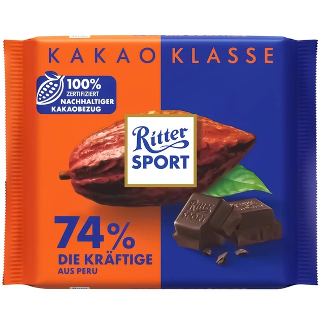 Шоколад Ritter Sport чорний 74% Перу 100 г (Німеччина) - Фото 1 Шоколад Ritter Sport чорний 74% Перу 100 г (Німеччина) - изображение 1