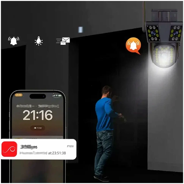 Уличная WiFi камера видеонаблюдения 9MP 6K поворотная с тремя объективами для защиты домов и объектов - изображение 5