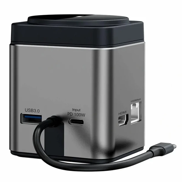 БЗУ + HUB WIWU Wi-W025 Cube 9in1 USB-C 64,5x65,4x79,5 мм алюміній сірий - зображення 2