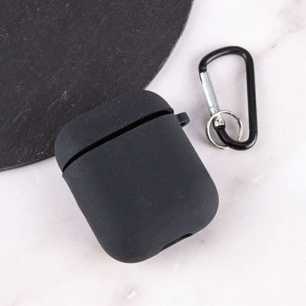 Силиконовый чехол для наушников AirPods 1/2 эластичный черный микрофибра - изображение 3