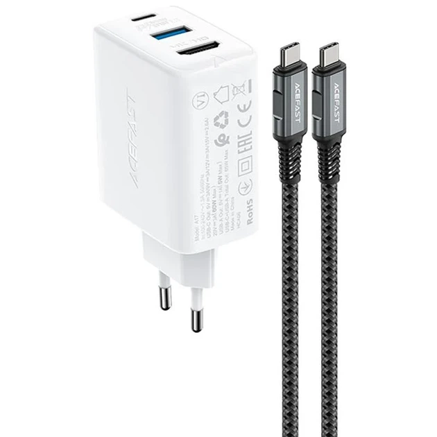 Зарядное устройство Acefast A17 PD65W GaN 1xUSB-A 1xType-C 1xHDMI белый 96,8x31,7x51,9 мм - Фото 1 Зарядное устройство Acefast A17 PD65W GaN 1xUSB-A 1xType-C 1xHDMI белый 96,8x31,7x51,9 мм - изображение 1
