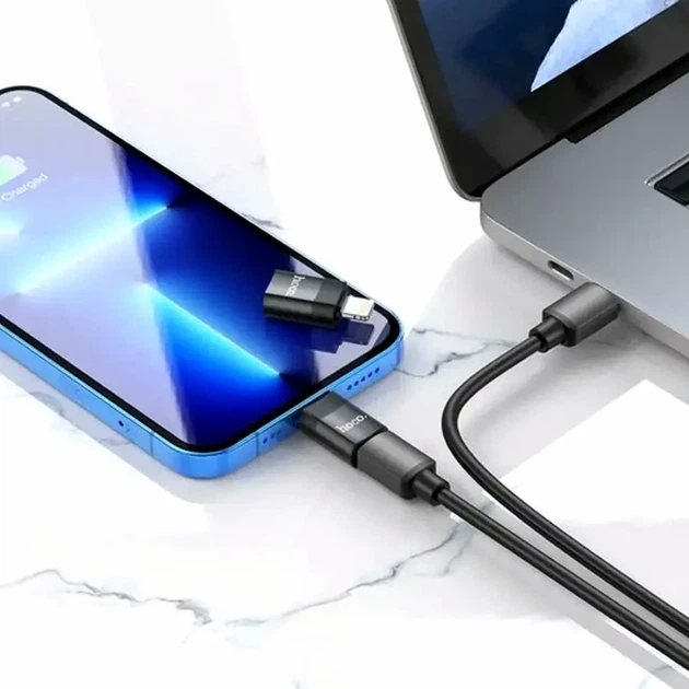Переходник Lightning Male to Type-C USB 2.0 адаптер Hoco UA17 черный компактный для устройств Apple - изображение 2