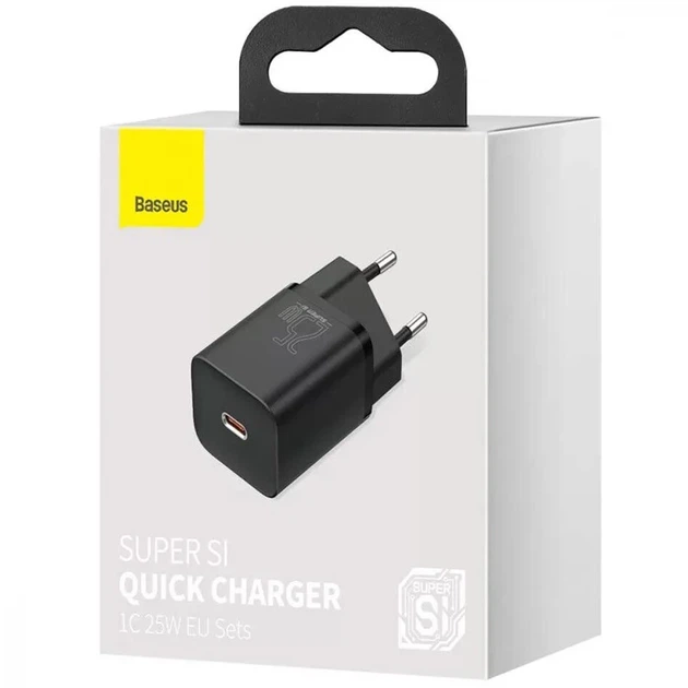 Зарядний пристрій Baseus Super Si Quick Charger PD 25W 1xType-C чорний - Фото 4 Зарядний пристрій Baseus Super Si Quick Charger PD 25W 1xType-C чорний - зображення 4