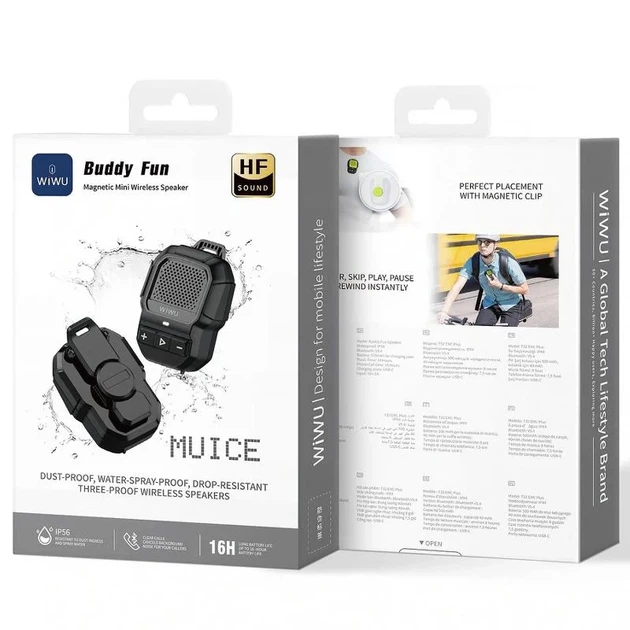 Bluetooth колонка WiWU SPK-001 Buddy Fun 3 Вт водонепроницаемая IPX5 черная 70х70х35 мм - изображение 2