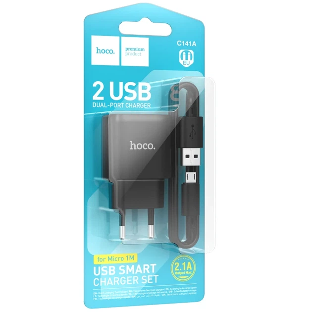 Зарядний пристрій Hoco C141A Smart 2.1A 2USB-A ABS 76x41,7x26,7 мм чорний - зображення 2