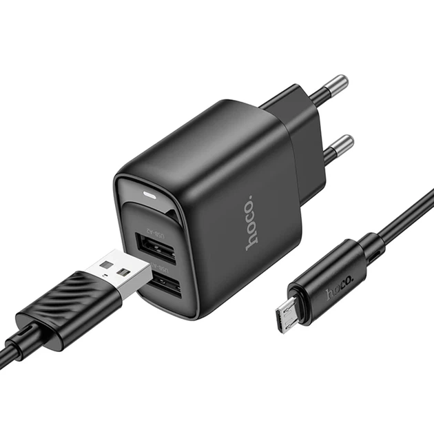 Зарядний пристрій Hoco C141A Smart 2.1A 2USB-A ABS 76x41,7x26,7 мм чорний - зображення 3