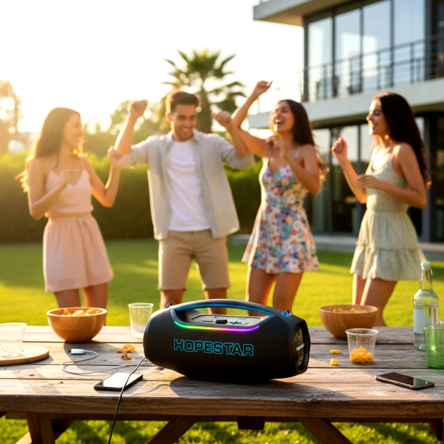 Портативная Bluetooth колонка Hopestar A60 ULTRA для вечеринок и активного отдыха мощный звук 450 Вт водонепроницаемая RGB подсветка - изображение 6