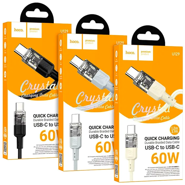 Кабель Hoco U129 Spirit Type-C для швидкого заряджання та передавання даних 60 W чорний 1.2 м для смартфонів і ноутбуків - Фото 10 Кабель Hoco U129 Spirit Type-C для швидкого заряджання та передавання даних 60 W чорний 1.2 м для смартфонів і ноутбуків - зображення 10